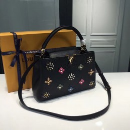Replica Louis Vuitton Black Floral Studded Capucines BB