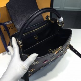 Replica Louis Vuitton Black Floral Studded Capucines BB