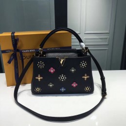 Replica Louis Vuitton Black Floral Studded Capucines BB