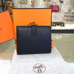 Replica Hermes Black Bearn Compact Wallet Silver Hardware