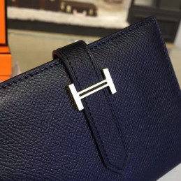 Replica Hermes Black Bearn Compact Wallet Silver Hardware