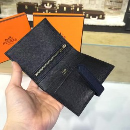 Replica Hermes Black Bearn Compact Wallet Silver Hardware