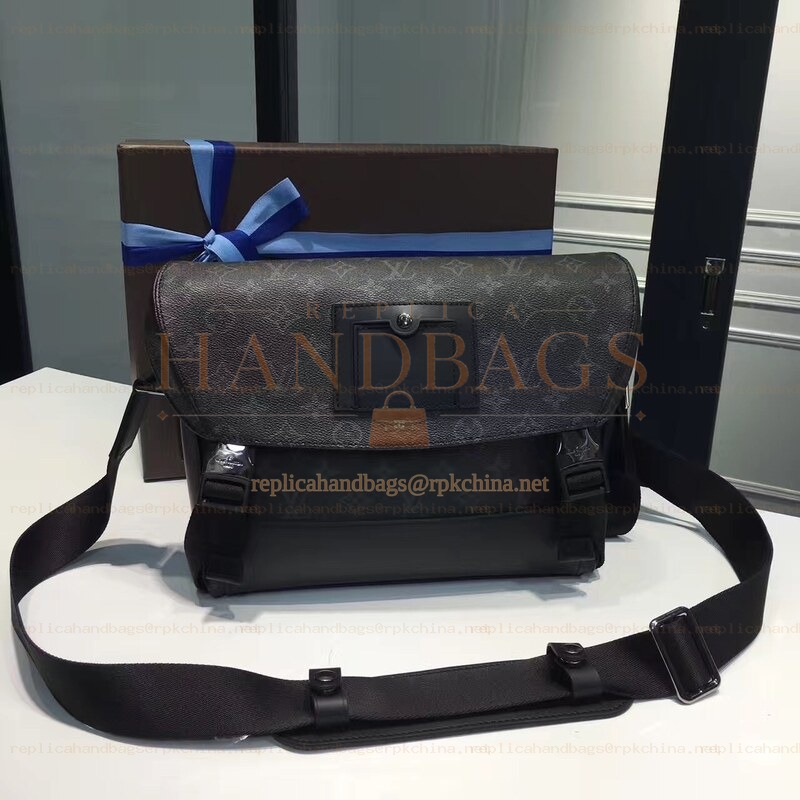 Replica Louis Vuitton Black Monogram Eclipse Black Trim Messenger PM Voyager