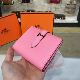Replica Hermes Pink Bearn Compact Wallet Silver H Hardware