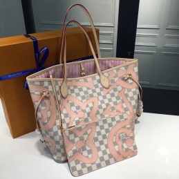 Replica Louis Vuitton White Damier Azur Pink Graphic Neverfull MM