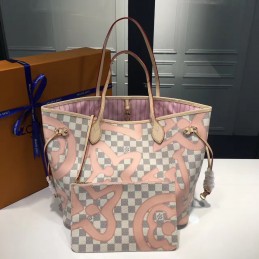 Replica Louis Vuitton White Damier Azur Pink Graphic Neverfull MM