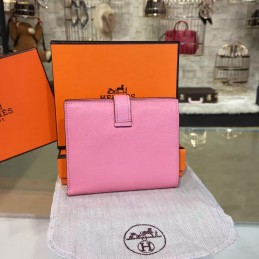 Replica Hermes Pink Bearn Compact Wallet Silver H Hardware