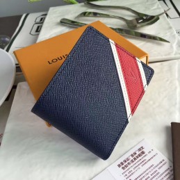 Replica Louis Vuitton Navy Blue Epi Leather Red White V Stripe Multiple Wallet
