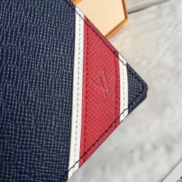 Replica Louis Vuitton Navy Blue Epi Leather Red White V Stripe Multiple Wallet