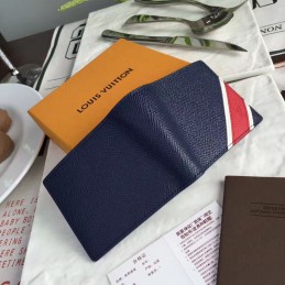 Replica Louis Vuitton Navy Blue Epi Leather Red White V Stripe Multiple Wallet