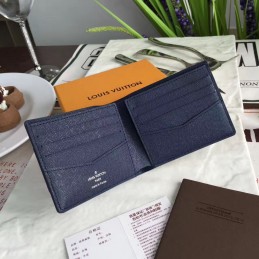 Replica Louis Vuitton Navy Blue Epi Leather Red White V Stripe Multiple Wallet