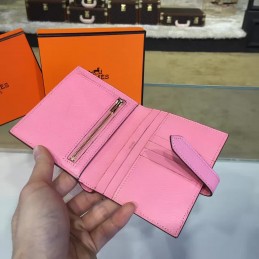 Replica Hermes Pink Bearn Compact Wallet Silver H Hardware