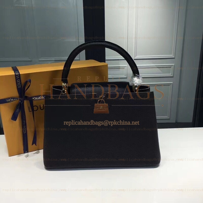Replica Louis Vuitton Black Textured Capucines MM