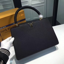 Replica Louis Vuitton Black Textured Capucines MM
