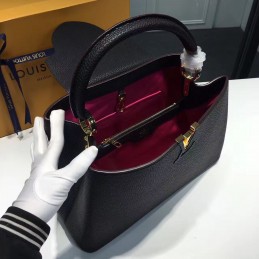Replica Louis Vuitton Black Textured Capucines MM