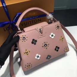 Replica Louis Vuitton Rose Pink Floral Studded Capucines BB