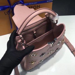 Replica Louis Vuitton Rose Pink Floral Studded Capucines BB
