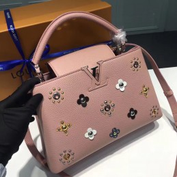 Replica Louis Vuitton Pale Pink Floral Studded Capucines PM