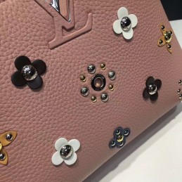 Replica Louis Vuitton Pale Pink Floral Studded Capucines PM