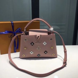 Replica Louis Vuitton Pale Pink Floral Studded Capucines PM