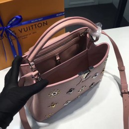 Replica Louis Vuitton Pale Pink Floral Studded Capucines PM