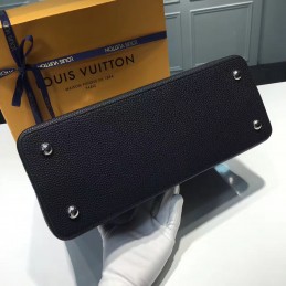 Replica Louis Vuitton Black Textured Silver Handle Capucines MM