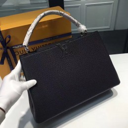Replica Louis Vuitton Black Textured Silver Handle Capucines MM