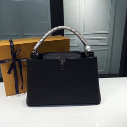 Replica Louis Vuitton Black Textured Silver Handle Capucines MM