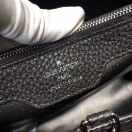 Replica Louis Vuitton Black Textured Silver Handle Capucines MM