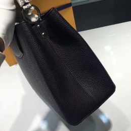 Replica Louis Vuitton Black Textured Silver Handle Capucines MM