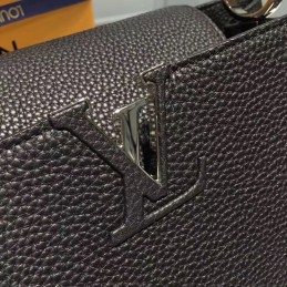 Replica Louis Vuitton Black Textured Silver Handle Capucines MM
