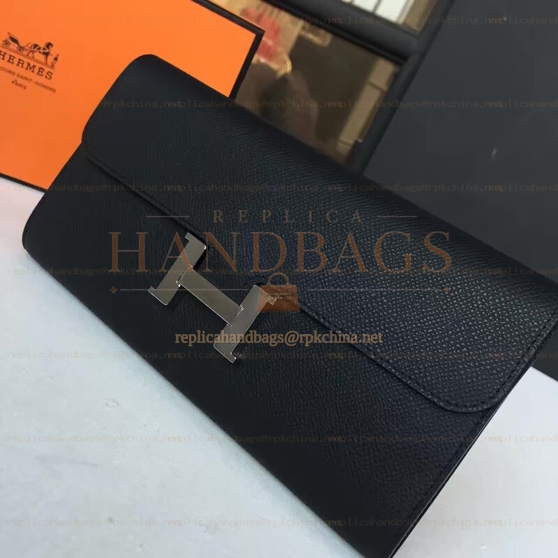 Replica Hermes Black Constance Long Wallet