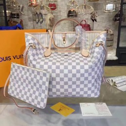 Replica Louis Vuitton White Damier Azur Beige Interior Neverfull MM