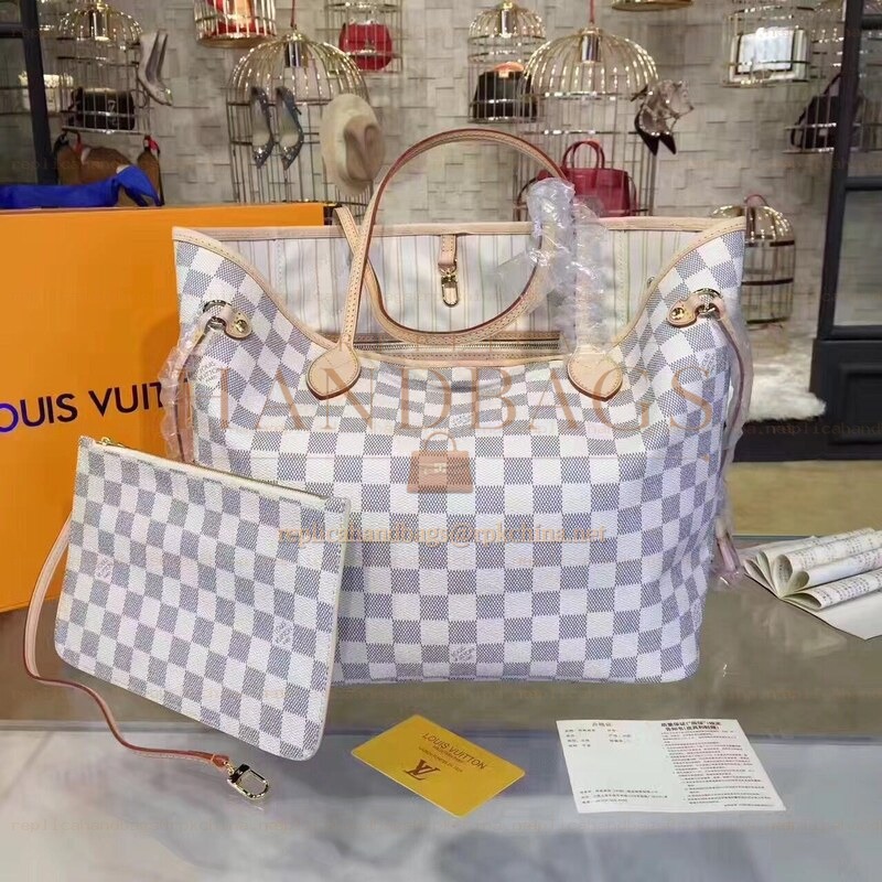 Replica Louis Vuitton White Damier Azur Beige Interior Neverfull MM