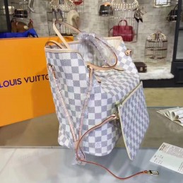 Replica Louis Vuitton White Damier Azur Beige Interior Neverfull MM