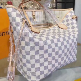 Replica Louis Vuitton White Damier Azur Beige Interior Neverfull MM