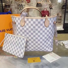 Replica Louis Vuitton White Damier Azur Beige Interior Neverfull MM
