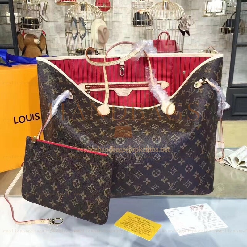 Replica Louis Vuitton Brown Monogram Red Interior Neverfull GM