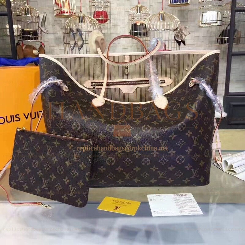 Replica Louis Vuitton Brown Monogram Beige Interior Neverfull GM