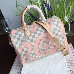 Replica Louis Vuitton White Damier Azur Pink Graphic Speedy 30