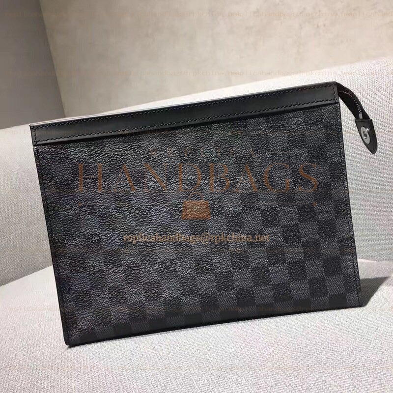 Replica Louis Vuitton Black Damier Graphite Pochette Voyage MM