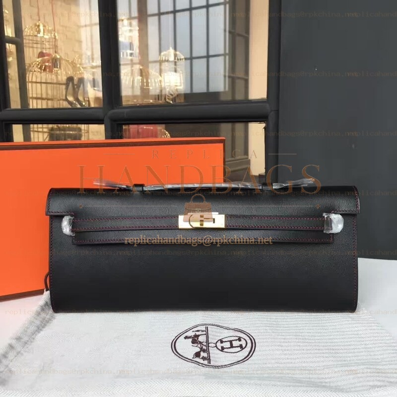Replica Hermes Black Kelly Cut Clutch