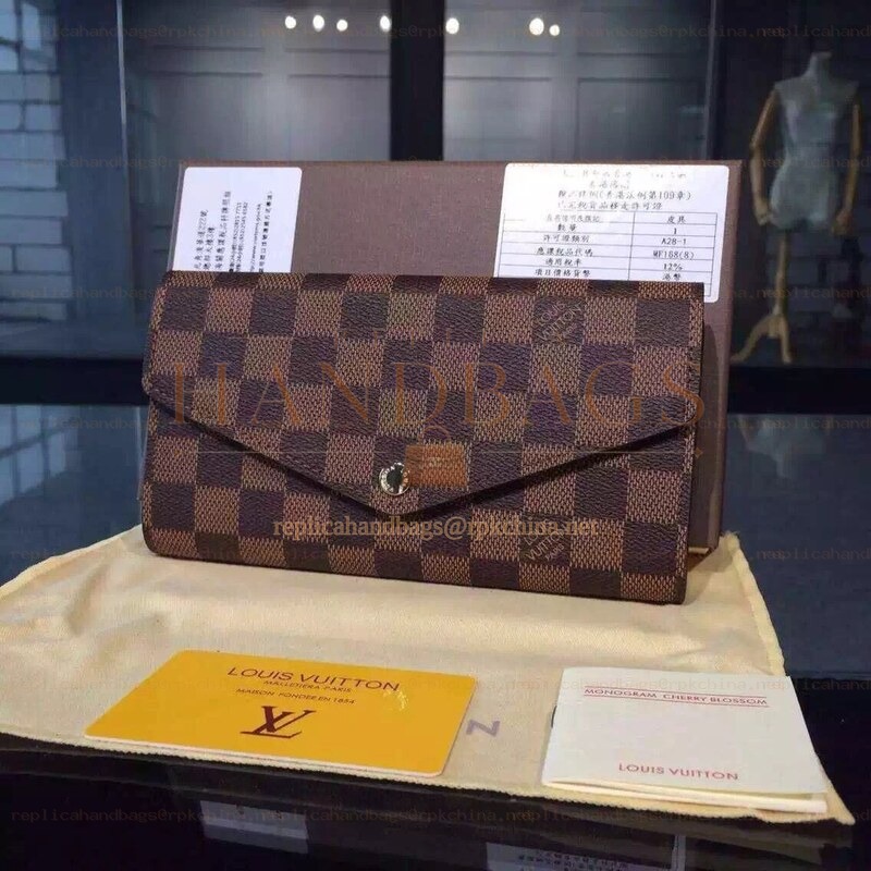 Replica Louis Vuitton Brown Damier Ebene Sarah Wallet