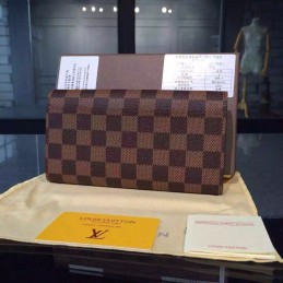 Replica Louis Vuitton Brown Damier Ebene Sarah Wallet