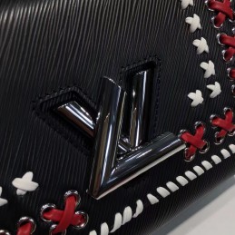 Replica Louis Vuitton Black Red White Embroidered Twist MM