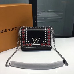 Replica Louis Vuitton Black Red White Embroidered Twist MM