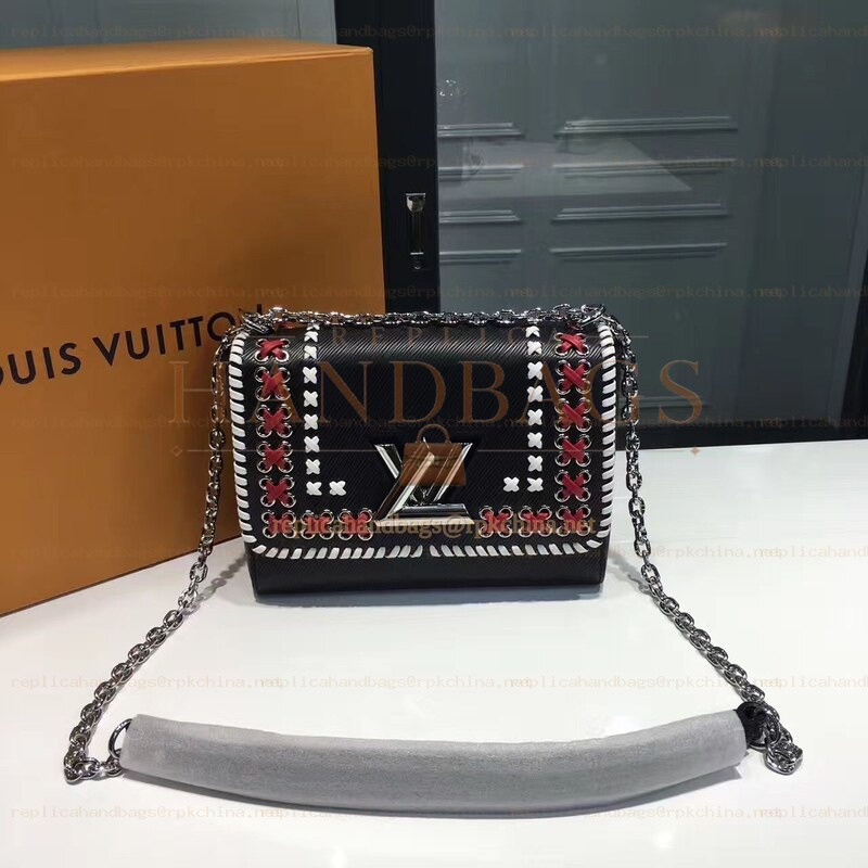 Replica Louis Vuitton Black Red White Embroidered Twist MM