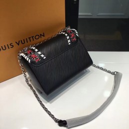 Replica Louis Vuitton Black Red White Embroidered Twist MM