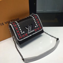 Replica Louis Vuitton Black Red White Embroidered Twist MM