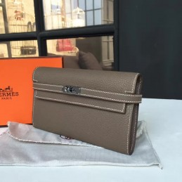 Replica Hermes Gray Kelly Wallet Silver Hardware
